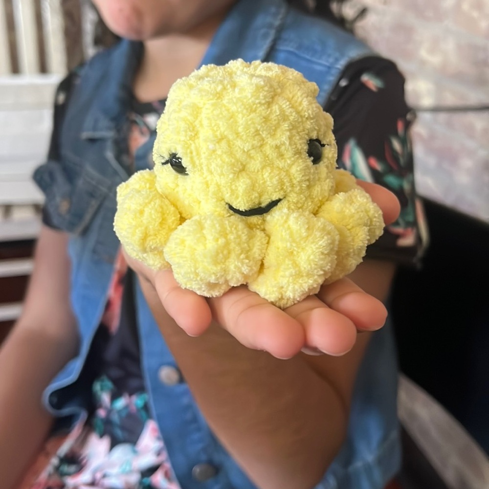 Yellow Crochet Octopus with EyeLashes
